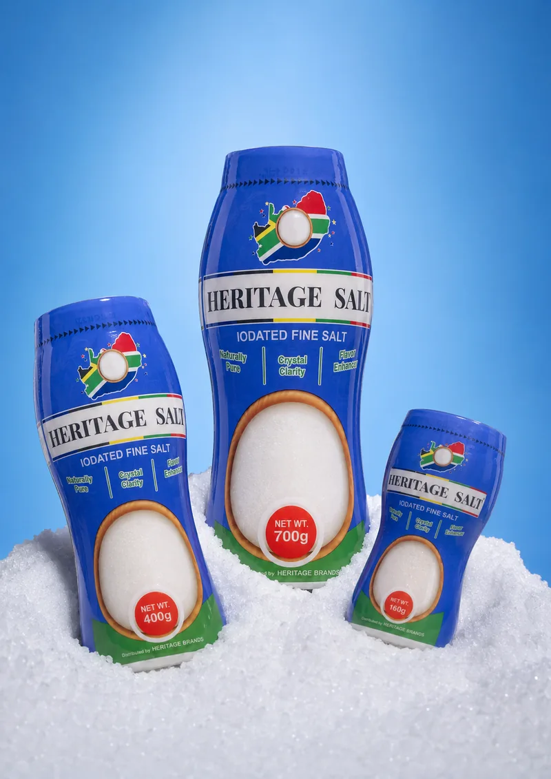 Heritage Iodated Fine Salt bottles in 160g, 400g and 700g sizes